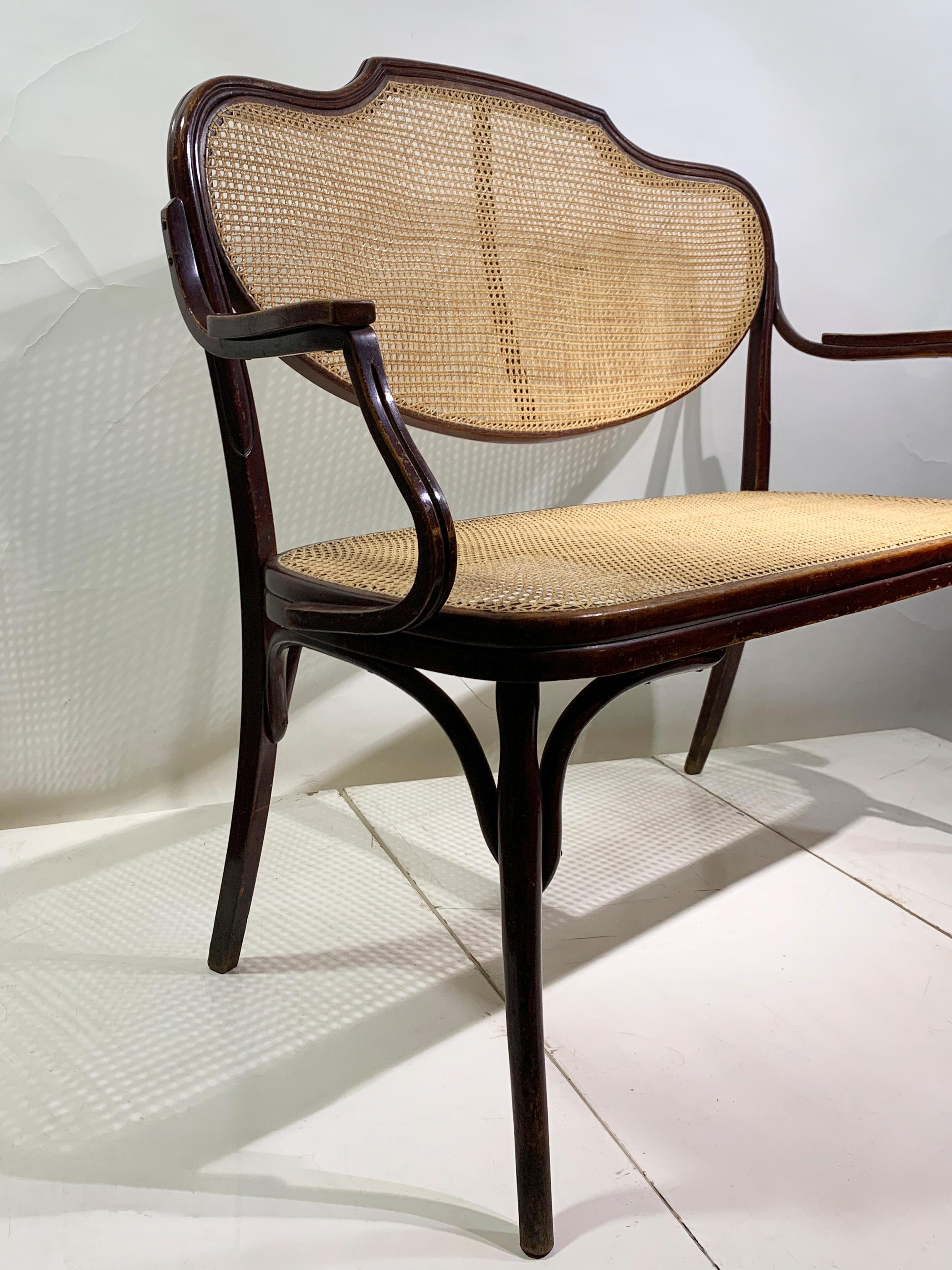 J. & J. Kohn Bentwood and Cane Bench, with Label, Austria, Circa 1900 For Sale 4