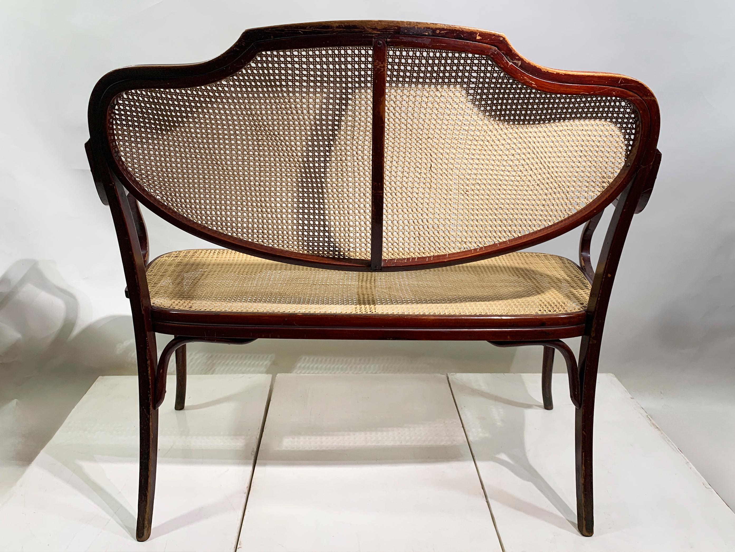 J. & J. Kohn Bentwood and Cane Bench, with Label, Austria, Circa 1900 For Sale 5