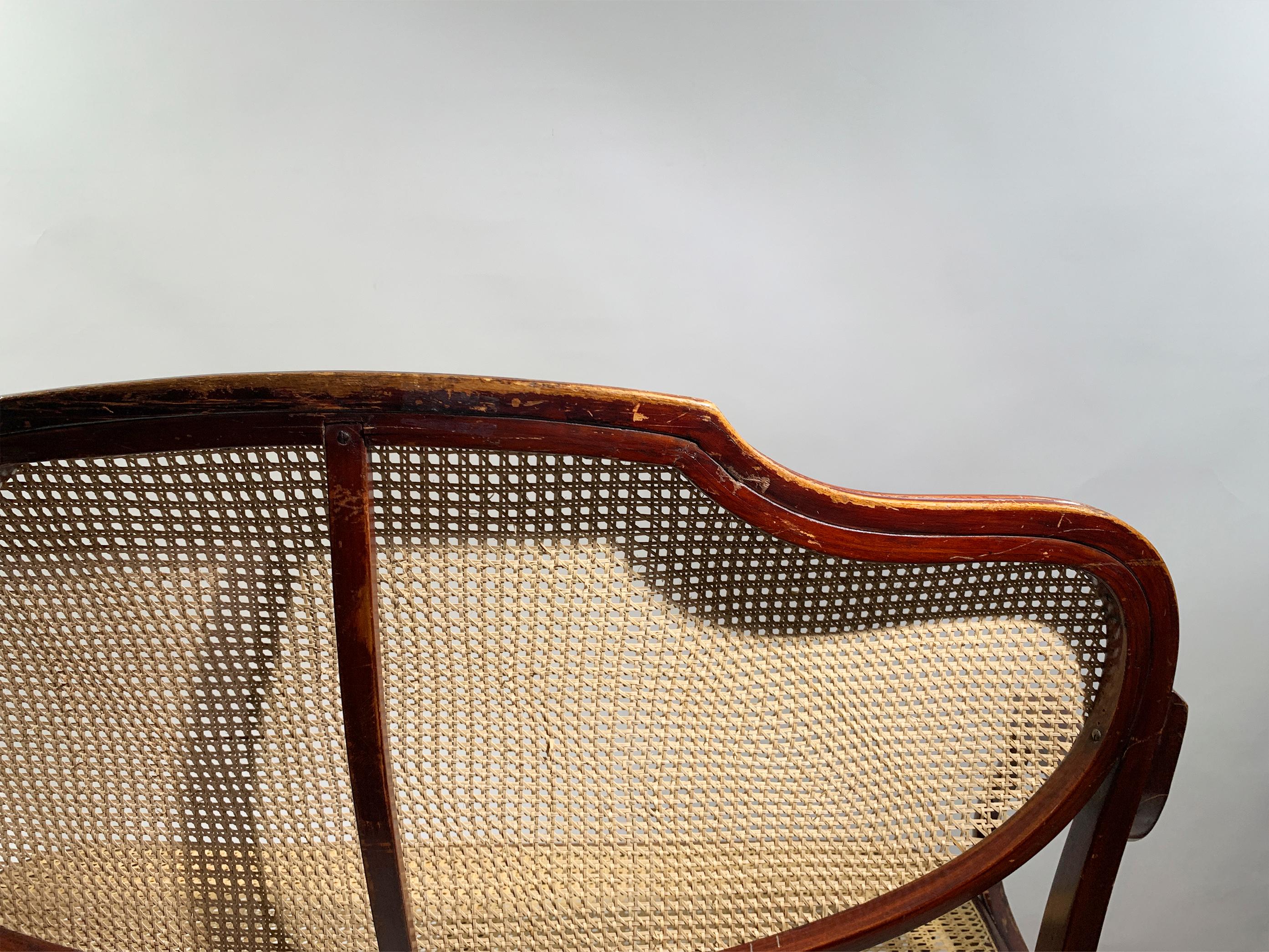 J. & J. Kohn Bentwood and Cane Bench, with Label, Austria, Circa 1900 In Good Condition For Sale In Beirut, LB