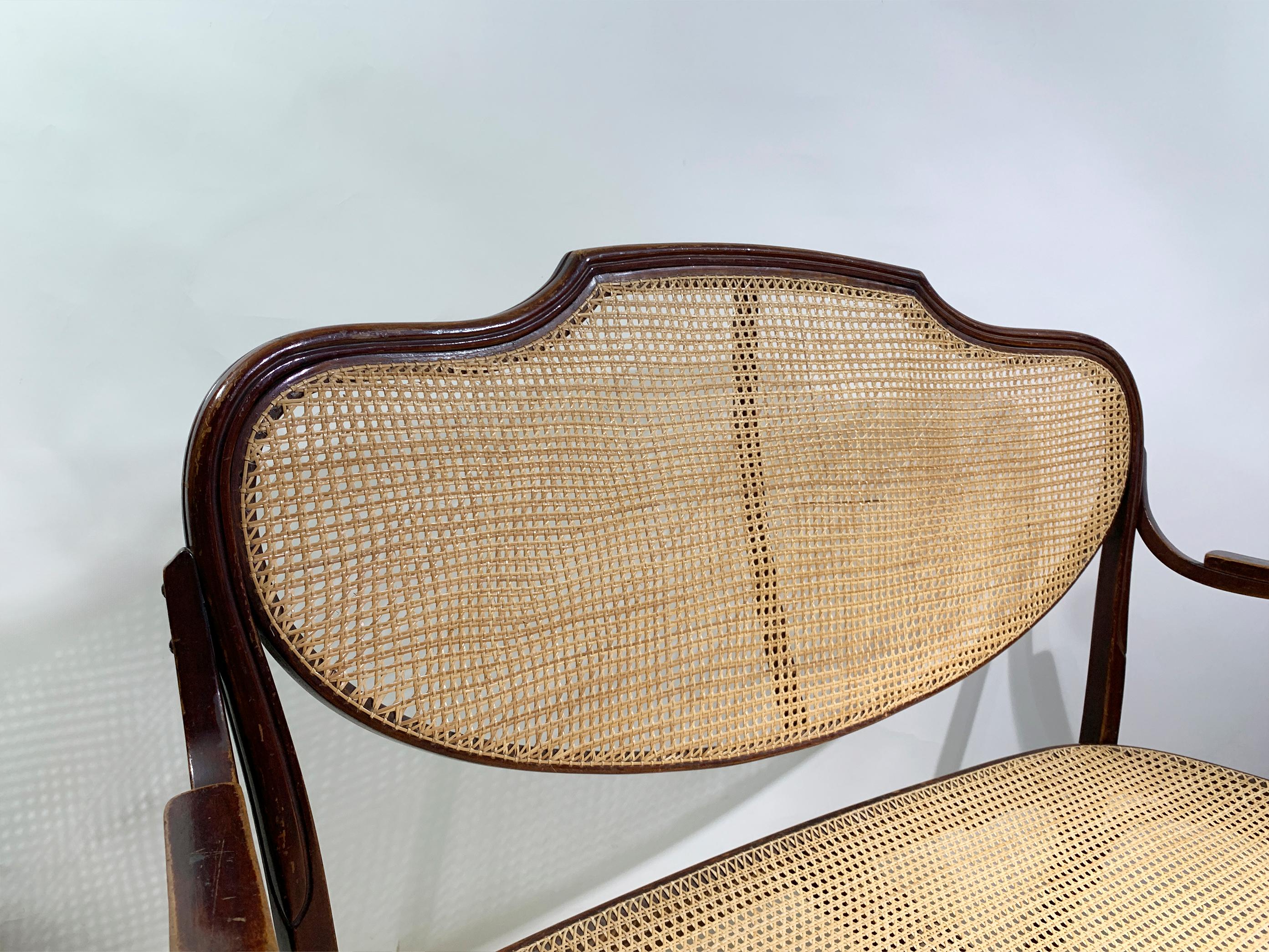 J. & J. Kohn Bentwood and Cane Bench, with Label, Austria, Circa 1900 For Sale 2
