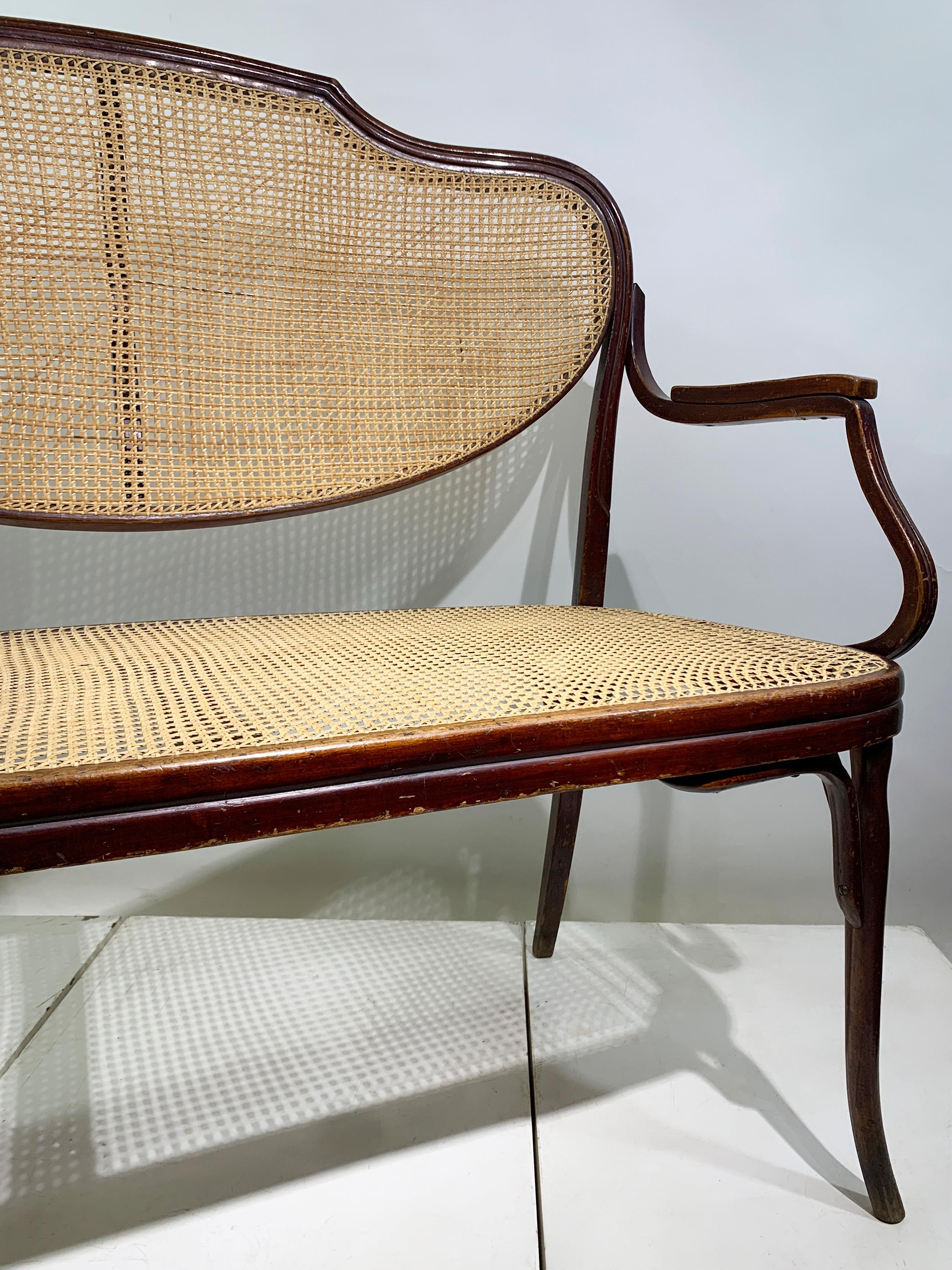 J. & J. Kohn Bentwood and Cane Bench, with Label, Austria, Circa 1900 For Sale 3