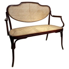 J. & J. Kohn Bentwood and Cane Bench, with Label, Austria, Circa 1900