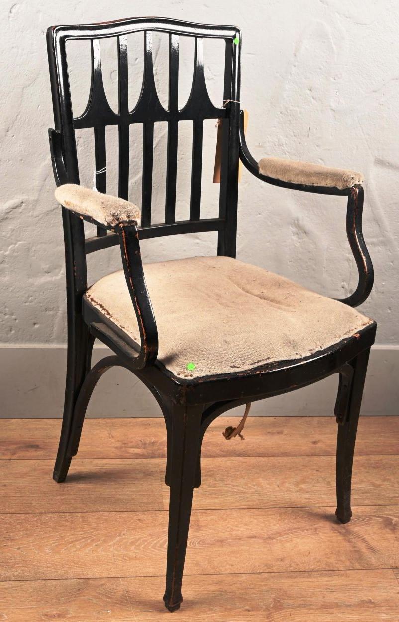 Vienna Secession J & J kohn , blackened wooden armchair, openwork backrest, circa 1880 For Sale