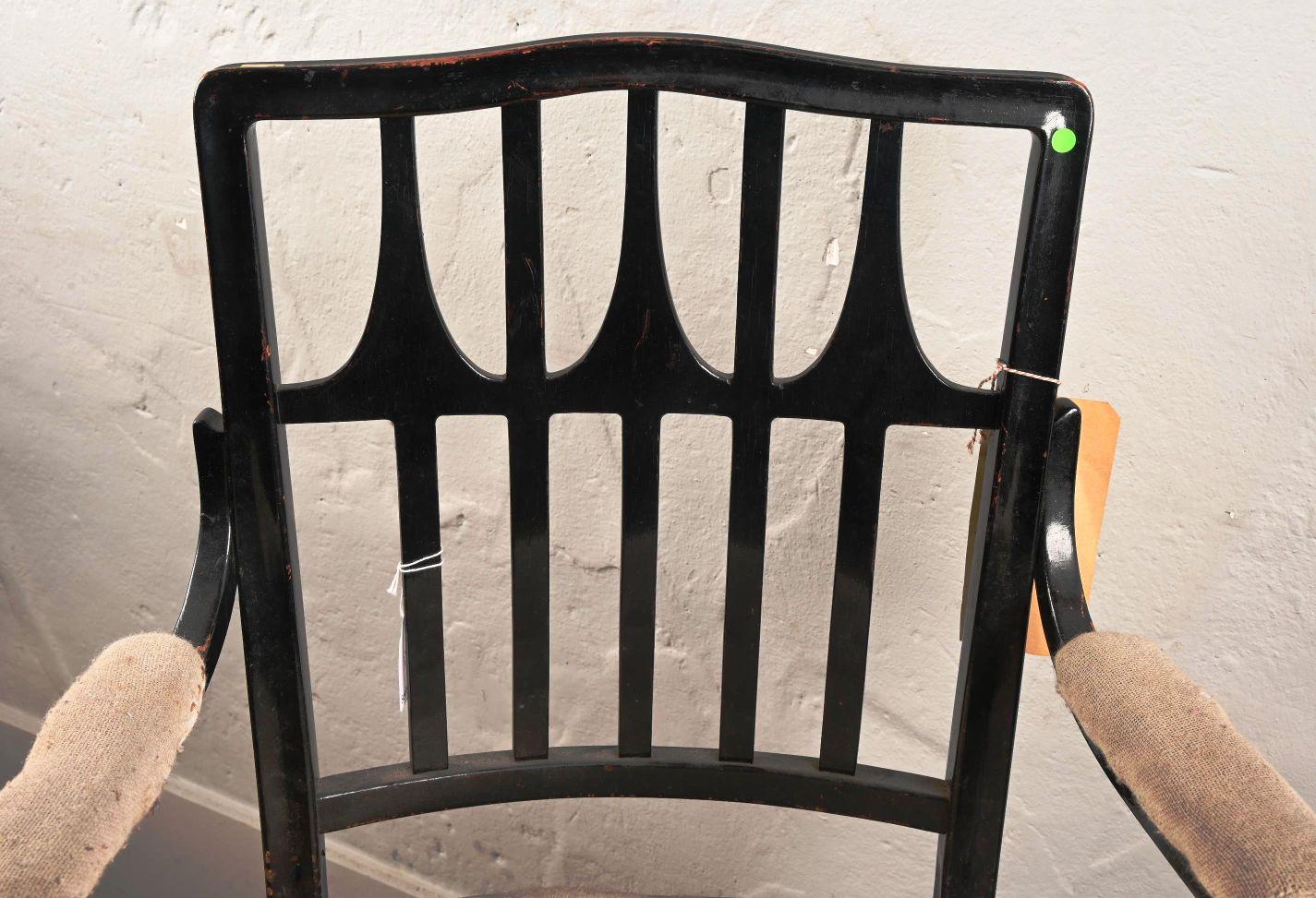 Austrian J & J kohn , blackened wooden armchair, openwork backrest, circa 1880 For Sale