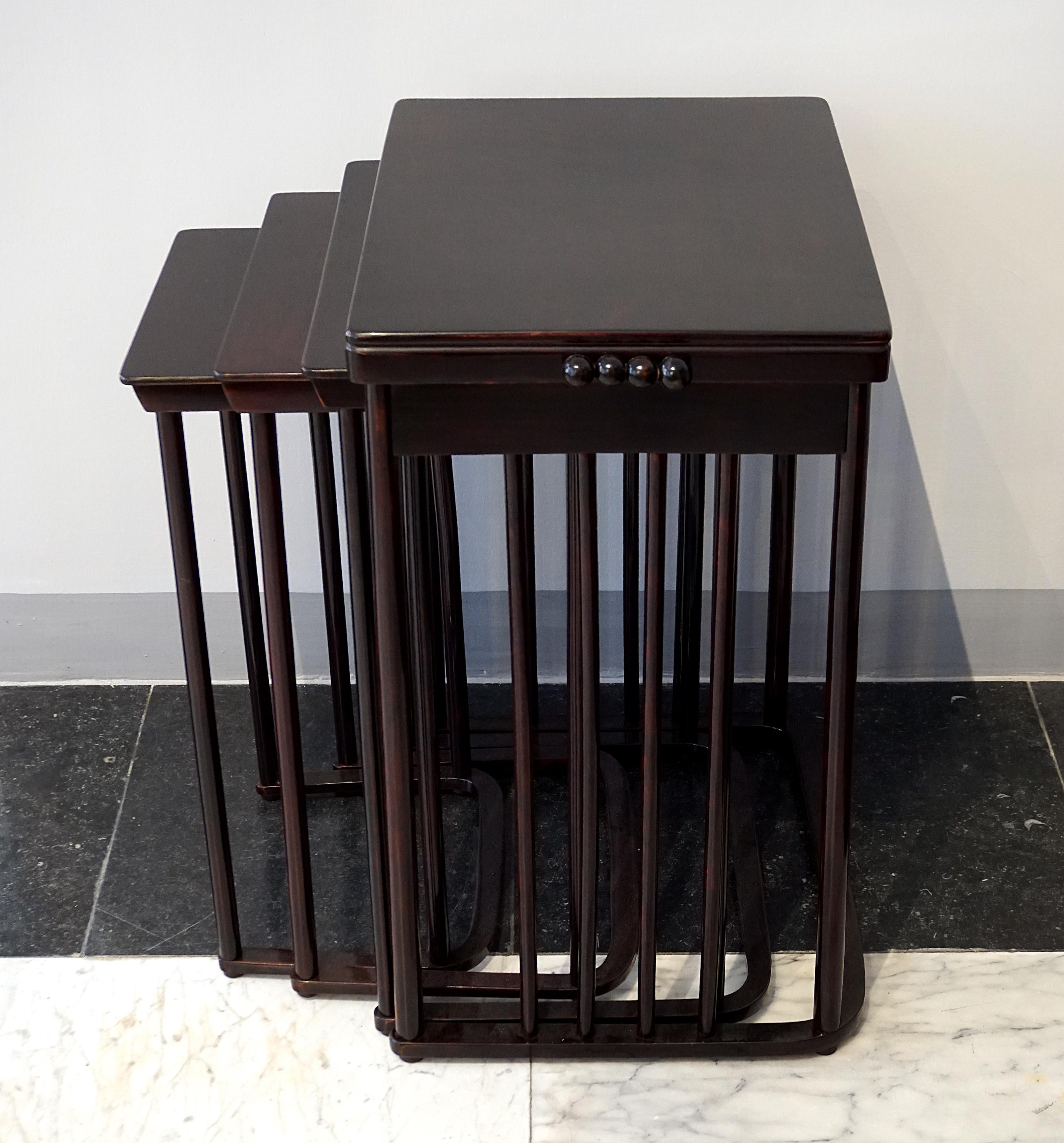 Stained J & J Kohn Set Of 4 Nesting Art Nouveau Side Tables, Josef Hoffmann, Circa 1906 For Sale