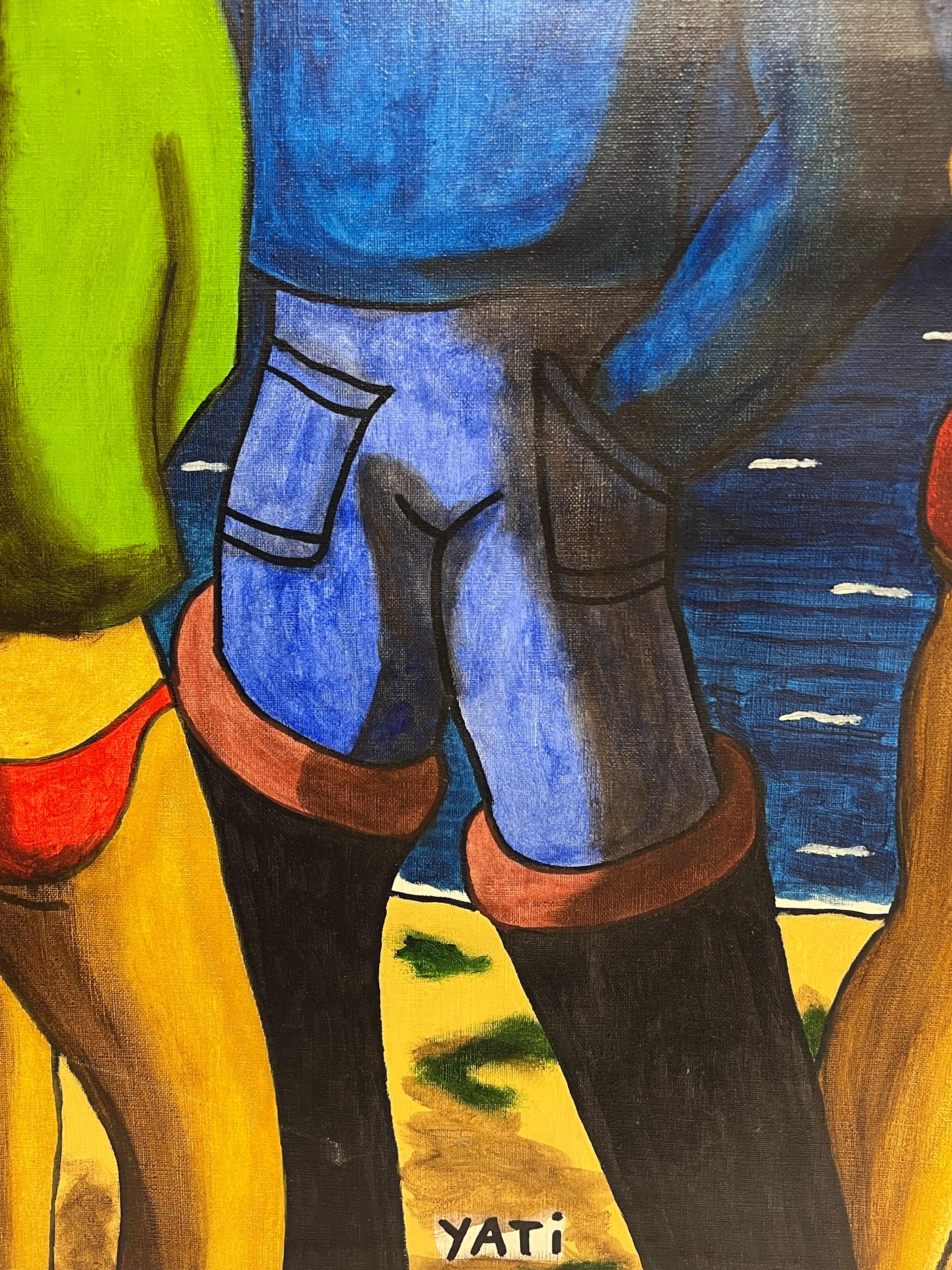 Enorme dipinto ad olio firmato dal modernista francese Figure fuori città di notte in vendita 1