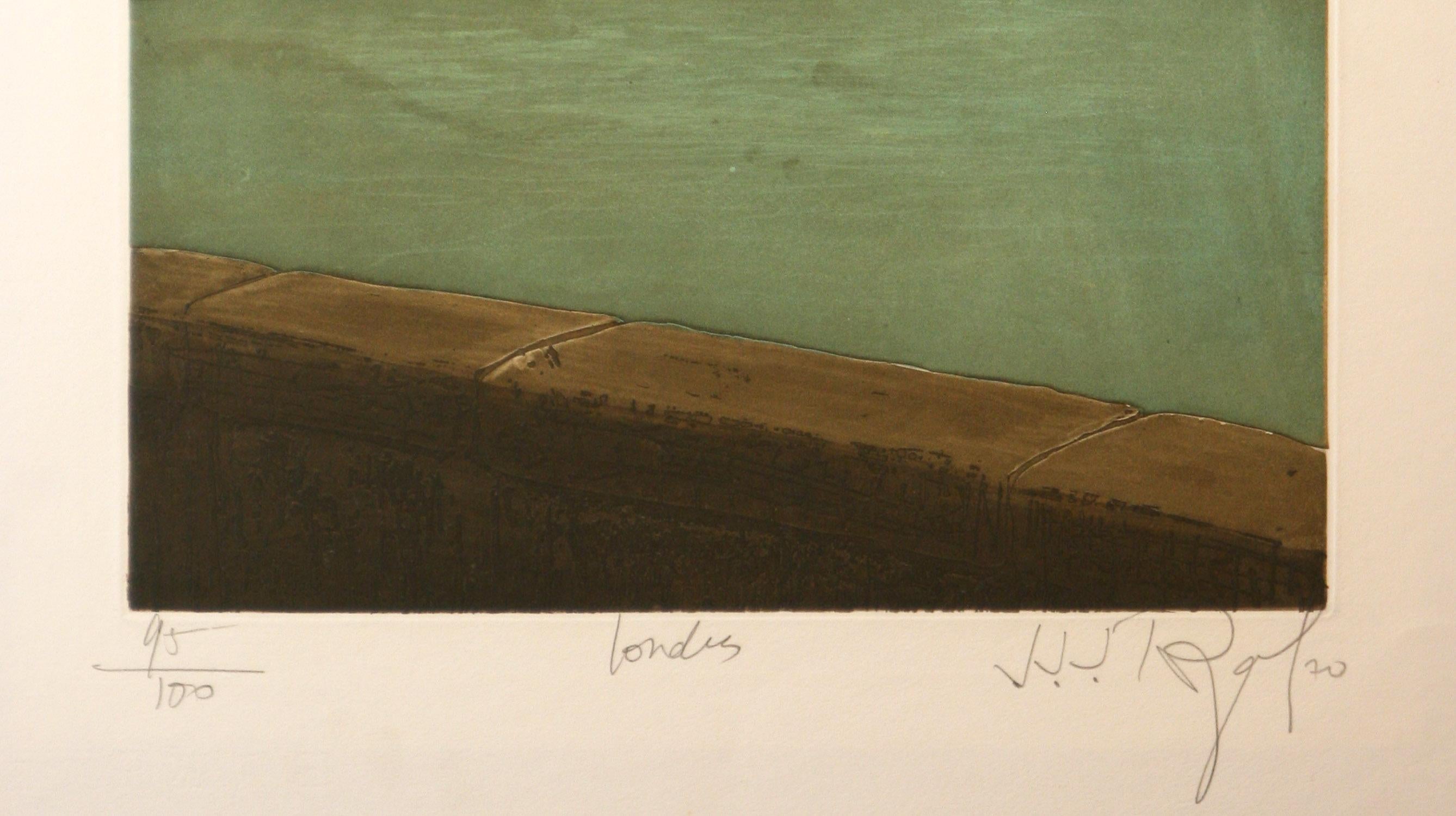 London, England original signed original aquatint etching by J.J. Regal - Expressionist Print by J. J. Regal