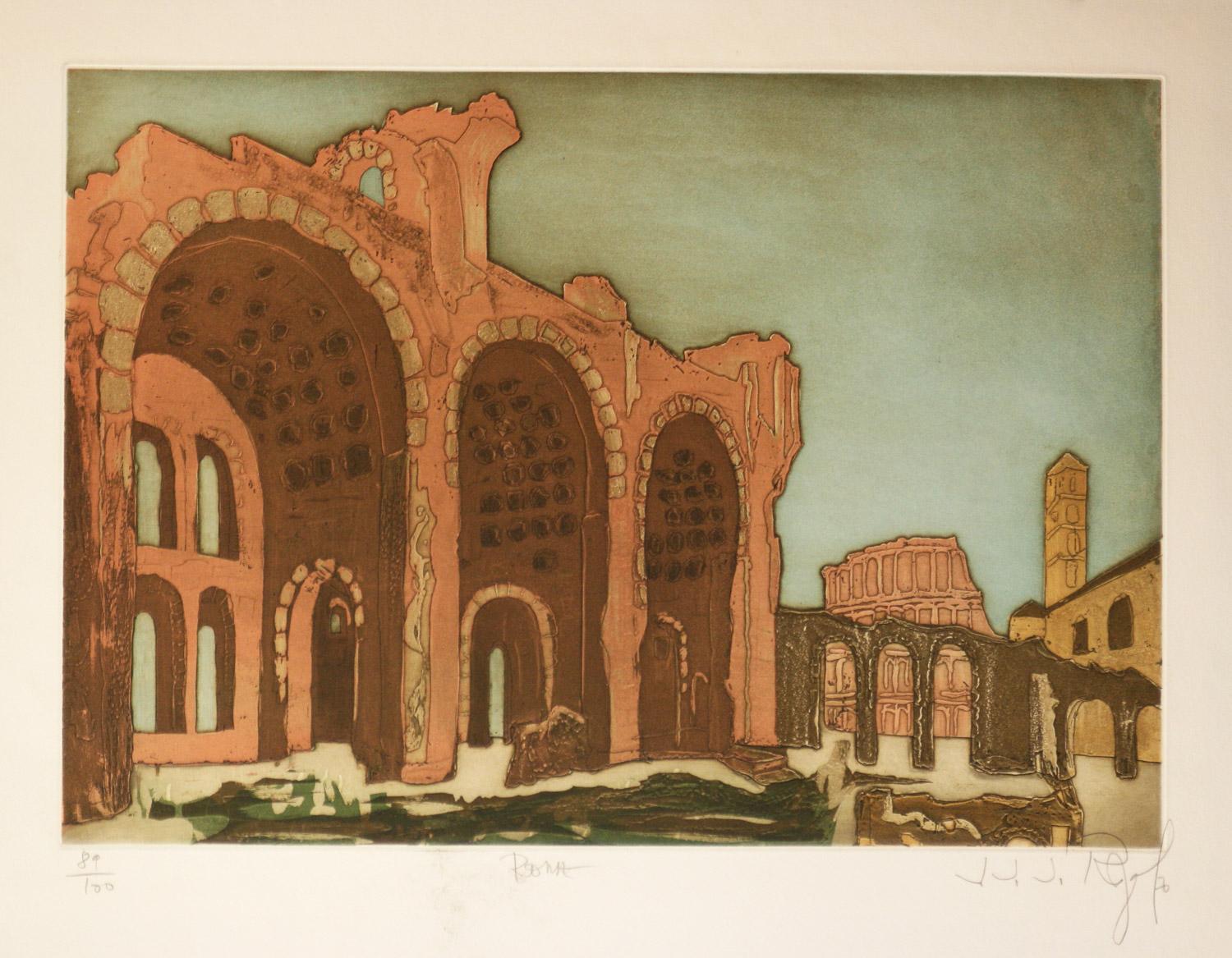 J. J. Regal Print - Rome, Italy original signed limited edition aquatint etching by J.J. Regal