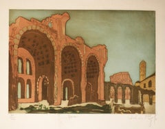 Vintage Rome, Italy original signed limited edition aquatint etching by J.J. Regal