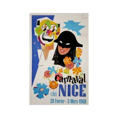 1960 original poster by the artists Jean-Luc and Peyrot for the Carnaval de Nice