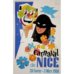 1960 original poster by the artists Jean-Luc and Peyrot for the Carnaval de Nice
