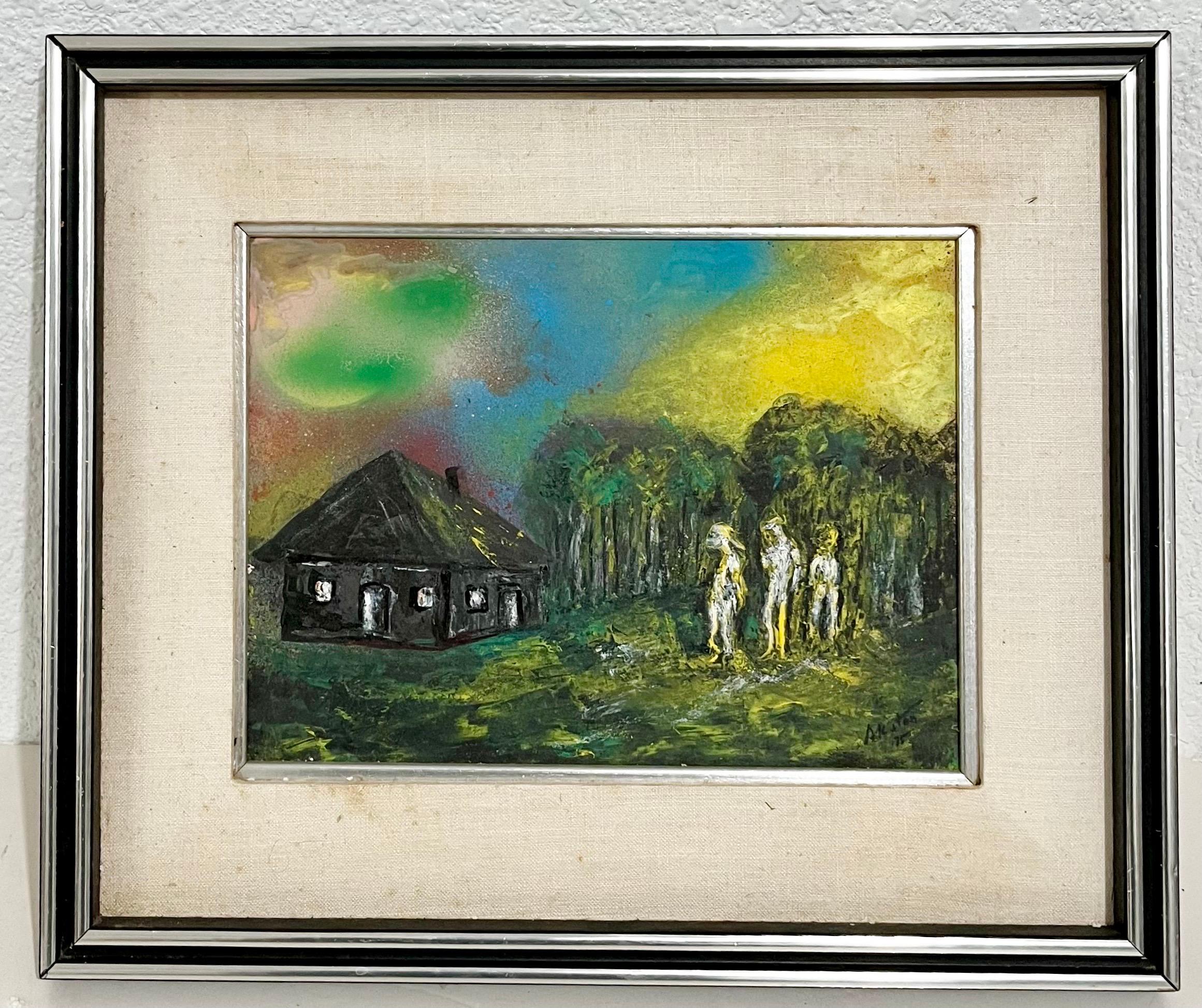 Pittura acrilica fluorescente Day Glo degli anni '70 Mod Surrealista J. James Akston in vendita 1