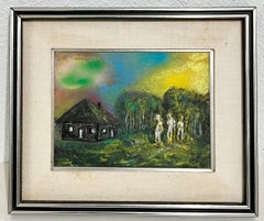 1970's Mod Surrealist Day Glo Fluorescent Acrylic Painting J. James Akston