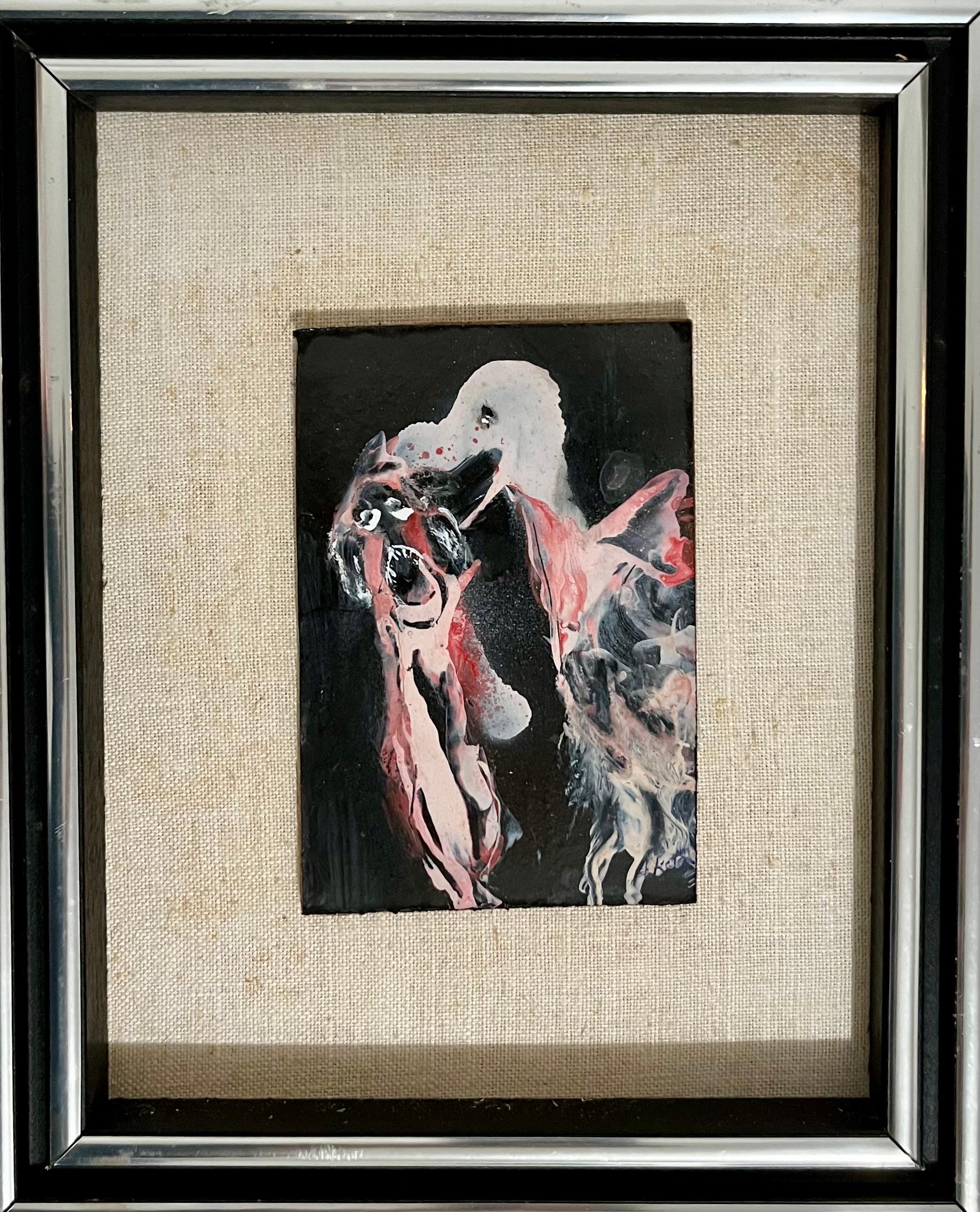 J. A. James Akston
Surrealismo, Uccello con pesce, scena marina
Acrilico su tavola
Telaio: 9.75 X 8
Immagine: 4.5 X 3.25

Joseph James Akston è stato uno scultore e pittore polacco-americano, noto per la pittura astratta surrealista e artista di