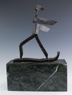 Scultura cinetica in bronzo espressionista Sciatore o surfista Figura sportiva modernista