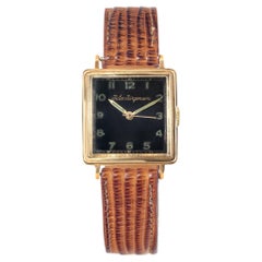 J. Jergens Vintage-Handuhr aus Gelbgold mit schwarzem Zifferblatt und 27 mm-Handuhr