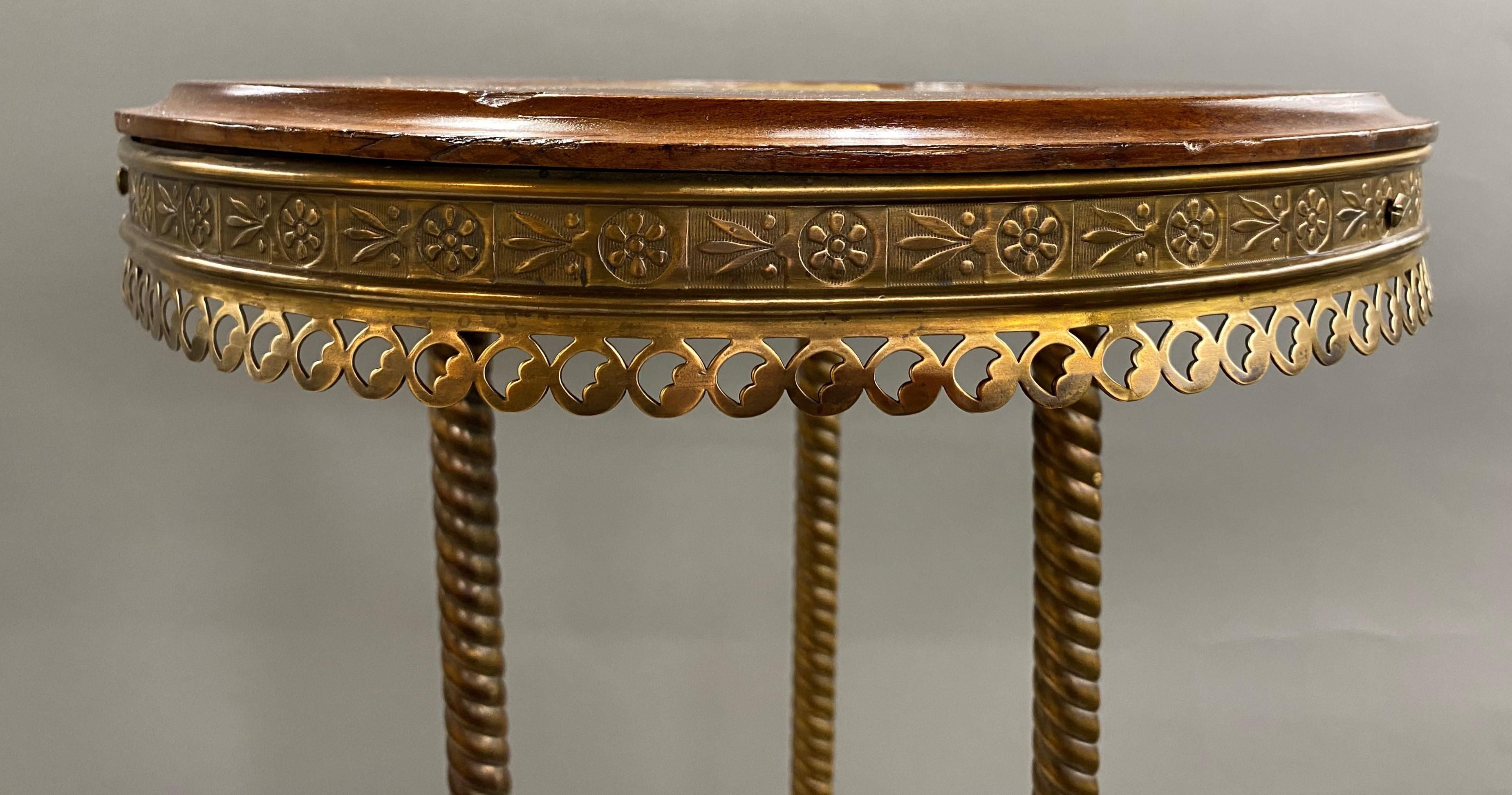 American J. & J.G. Low Chelsea Tile Wooden and Brass Pedestal or Tripod Stand, circa 1884
