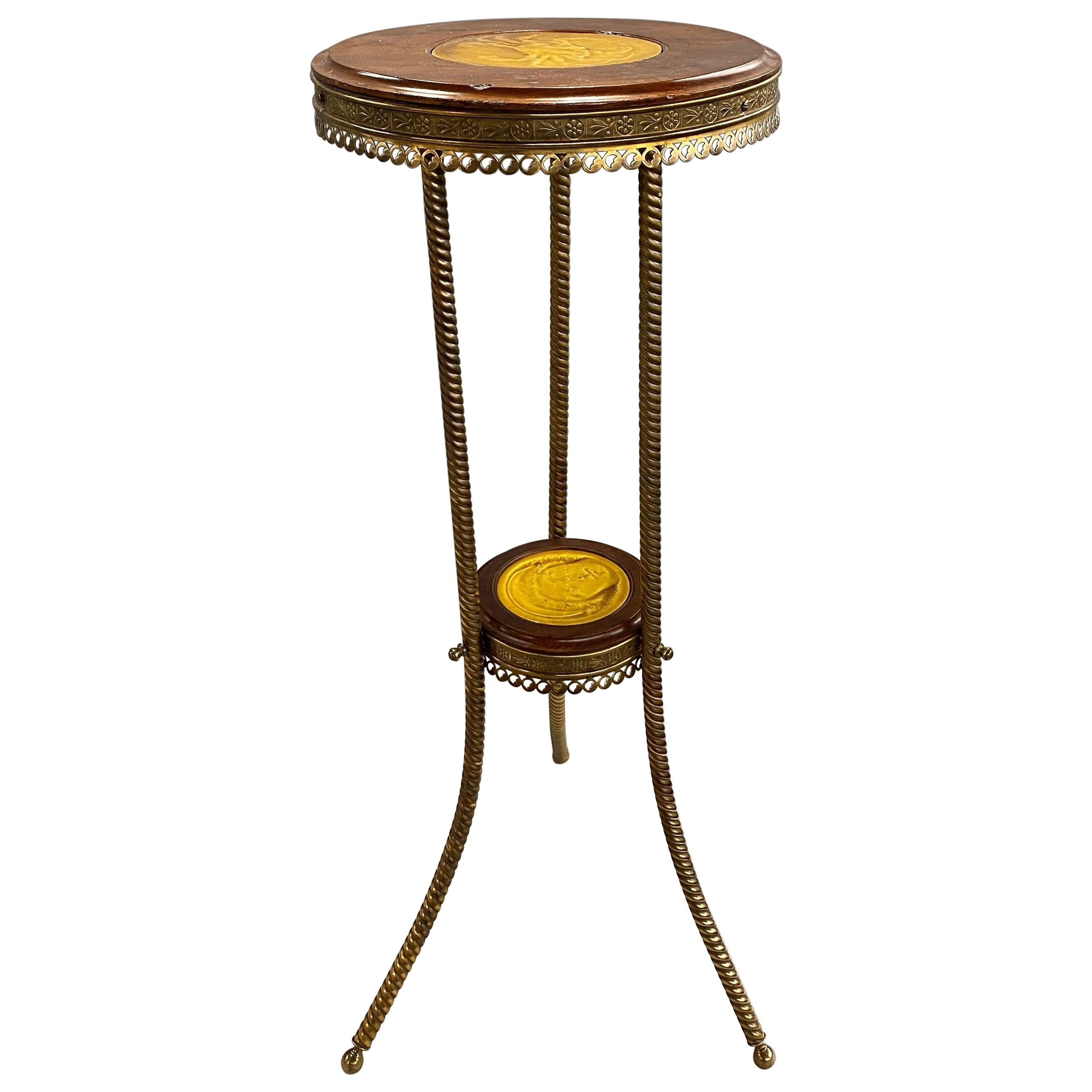 J. & J.G. Low Chelsea Tile Wooden and Brass Pedestal or Tripod Stand, circa 1884