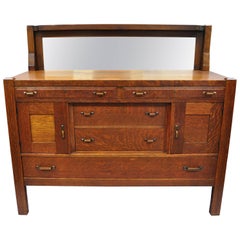 J. K. Rishel Mission Arts & Crafts Oak Sideboard Buffet with Mirror Backsplash