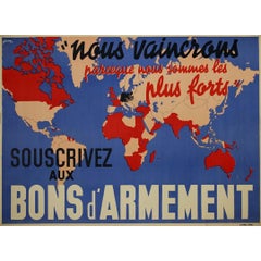 1939 Potente cartel francés de la Segunda Guerra Mundial - Suscribirse a Bonos de Armamento