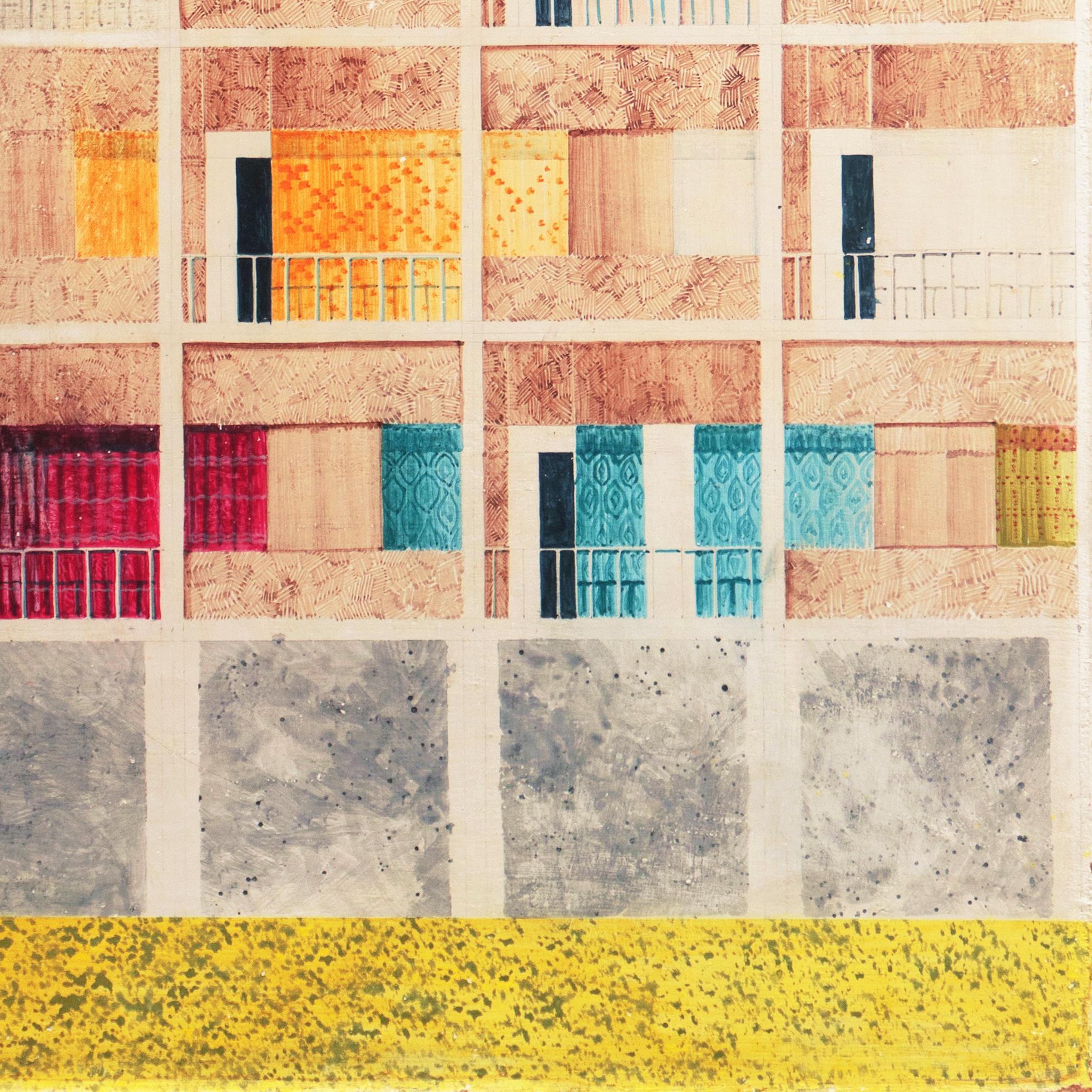 Edificio de apartamentos modernista de J. Katulski (estadounidense, siglo XX), pintado hacia 1950 y titulado, en el verso, 