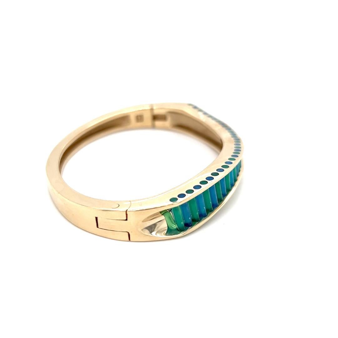 Contemporary J. Kennedy Blue and Green Onyx Cylettes Bangle Bracelet in 14k Yellow Gold  For Sale