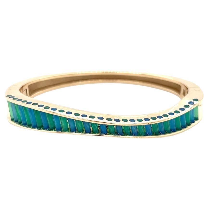 J. Kennedy Blue and Green Onyx Cylettes Bangle Bracelet in 14k Yellow Gold 