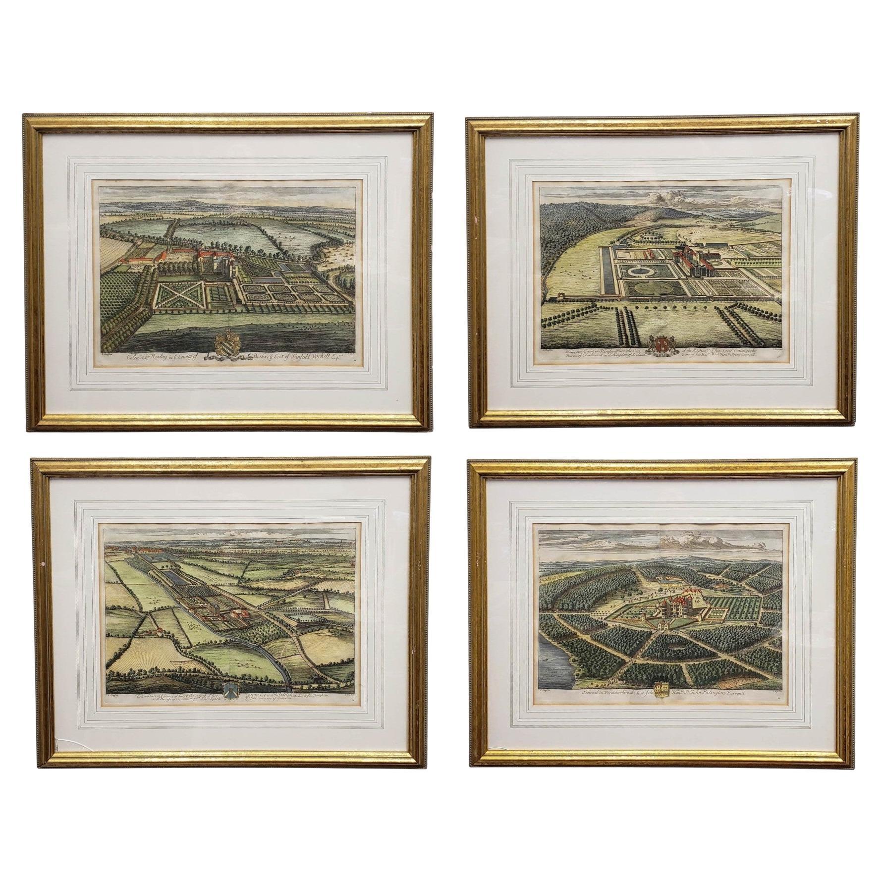 J. Kip and L. Knyff 18th Century Hand Colored Engravings, Set of 4