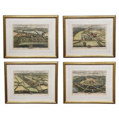J. Kip and L. Knyff 18th Century Hand Colored Engravings, Set of 4