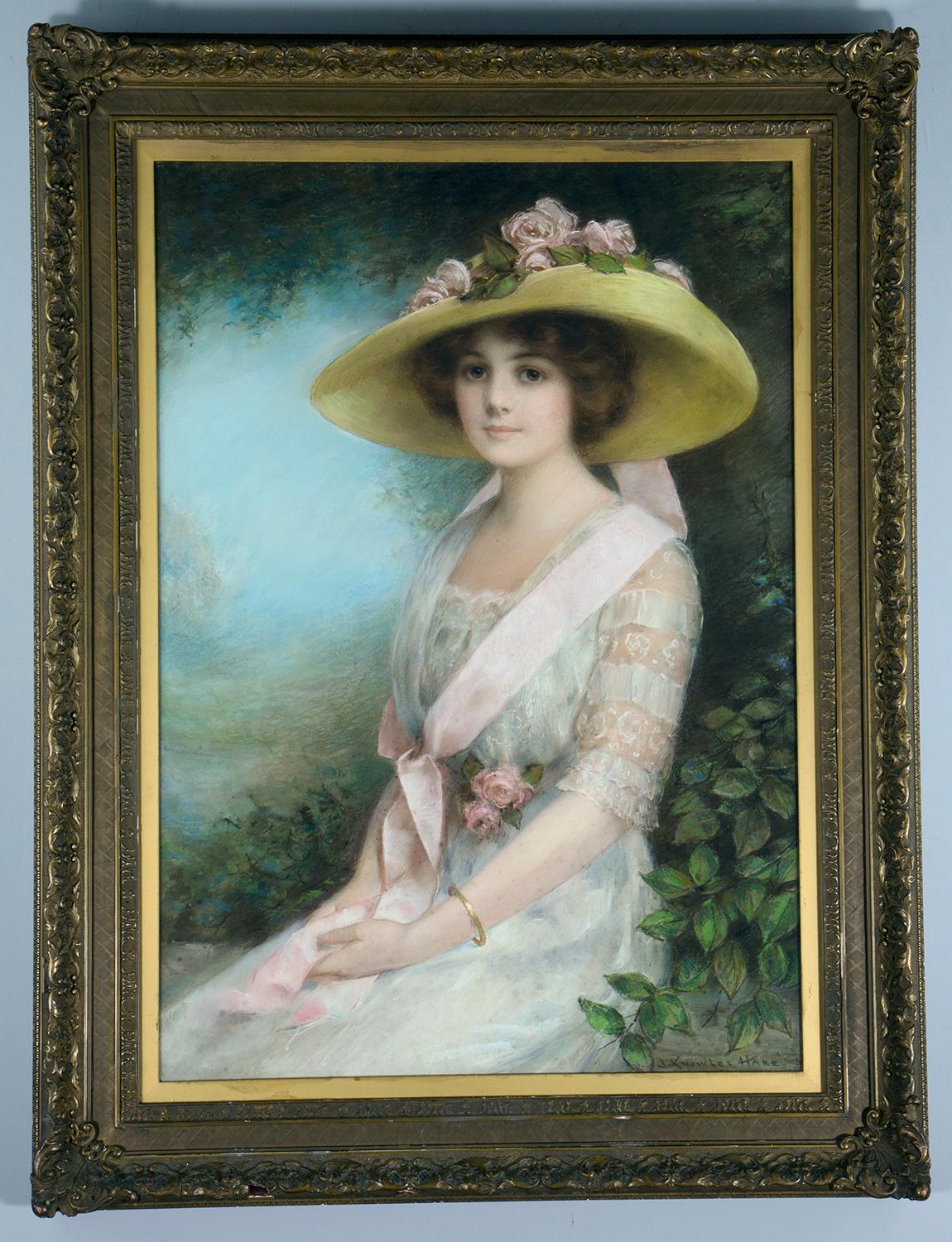 Eine Frau in Strohhut aus der Used-Zeit – Painting von J. Knowles Hare