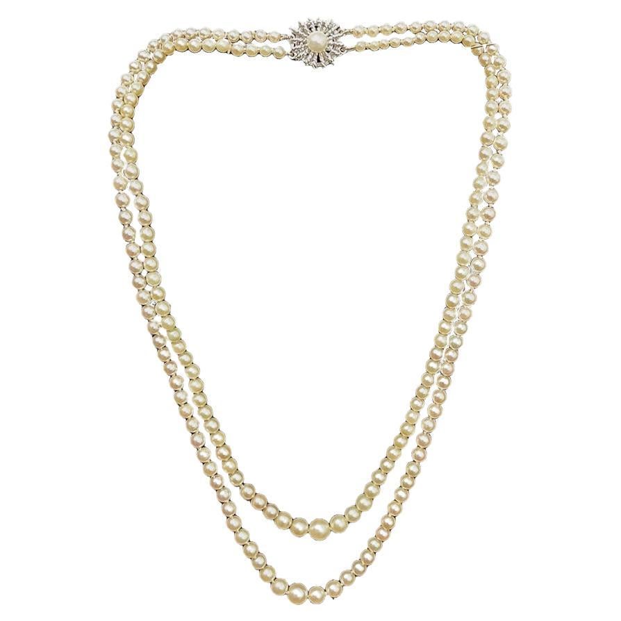 J. Kohle Pforzheim, German silver lock with Pearls Necklace en vente