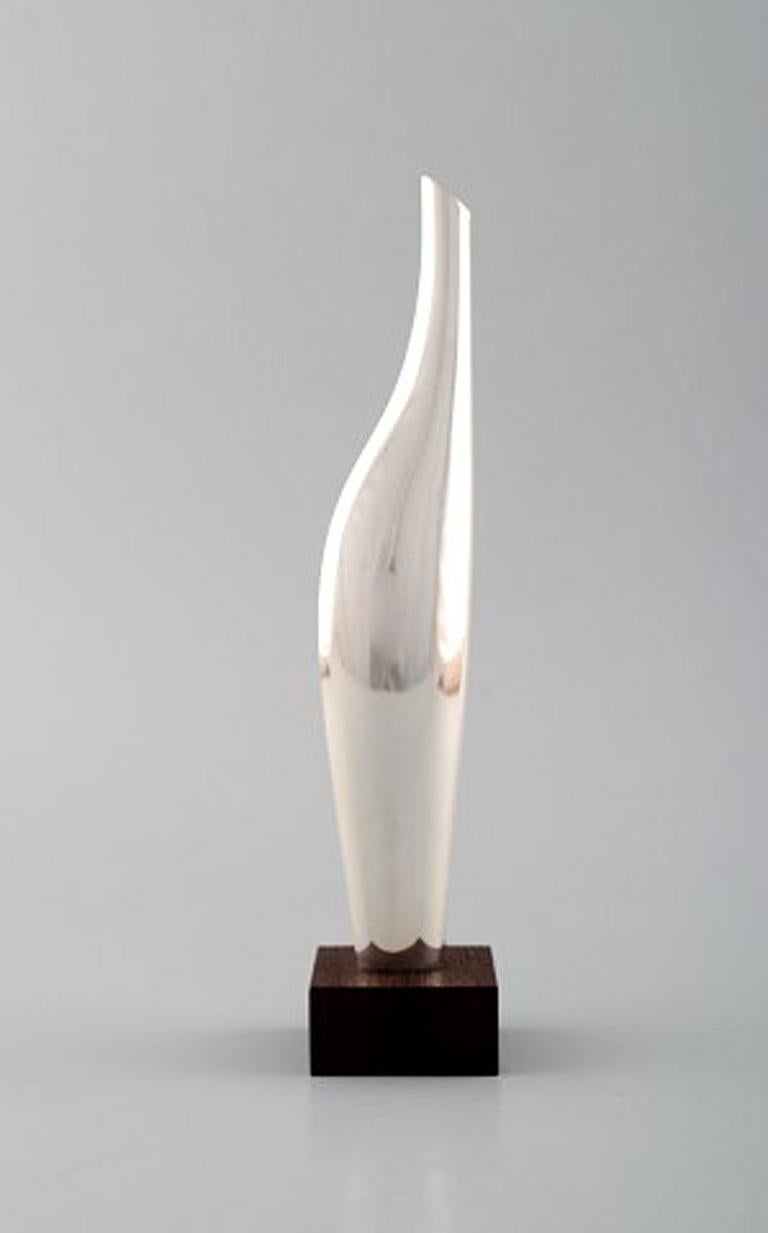 Scandinavian Modern J. L. Hultman, Modernist Vase in Sterling Silver on Wooden Base, circa 1950s