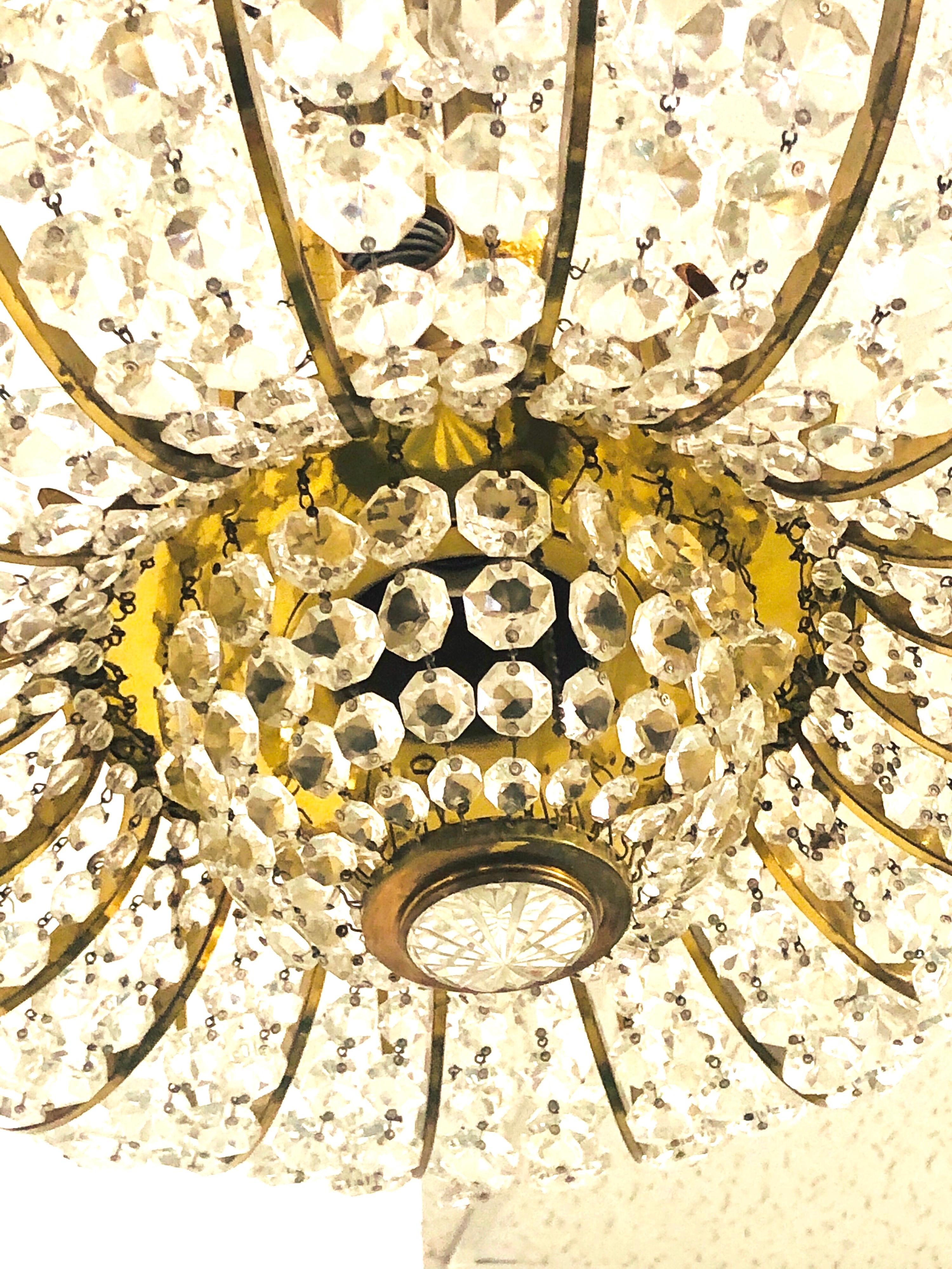J L Lobmeyr Crystal and Bronze Midcentury Chandelier In Good Condition In Miami, FL