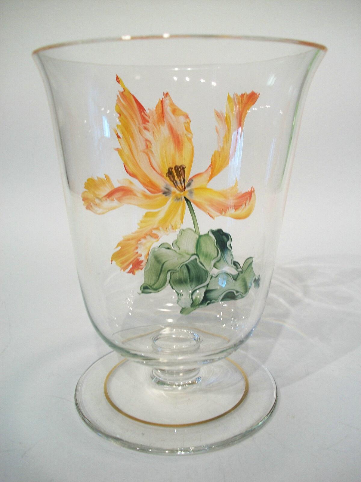 Hand-Painted J & L Lobmeyr, Mid Century Enamel Patrician Glass Vase, Austria, Circa 1950's For Sale