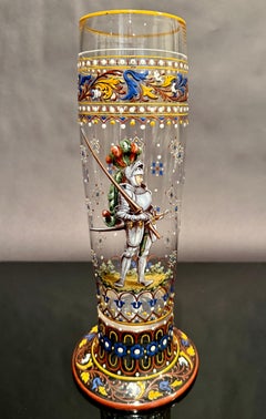 J. & L. Lobmeyr Polychrome Enamel-Painted Glass Pokal With Armored Knight