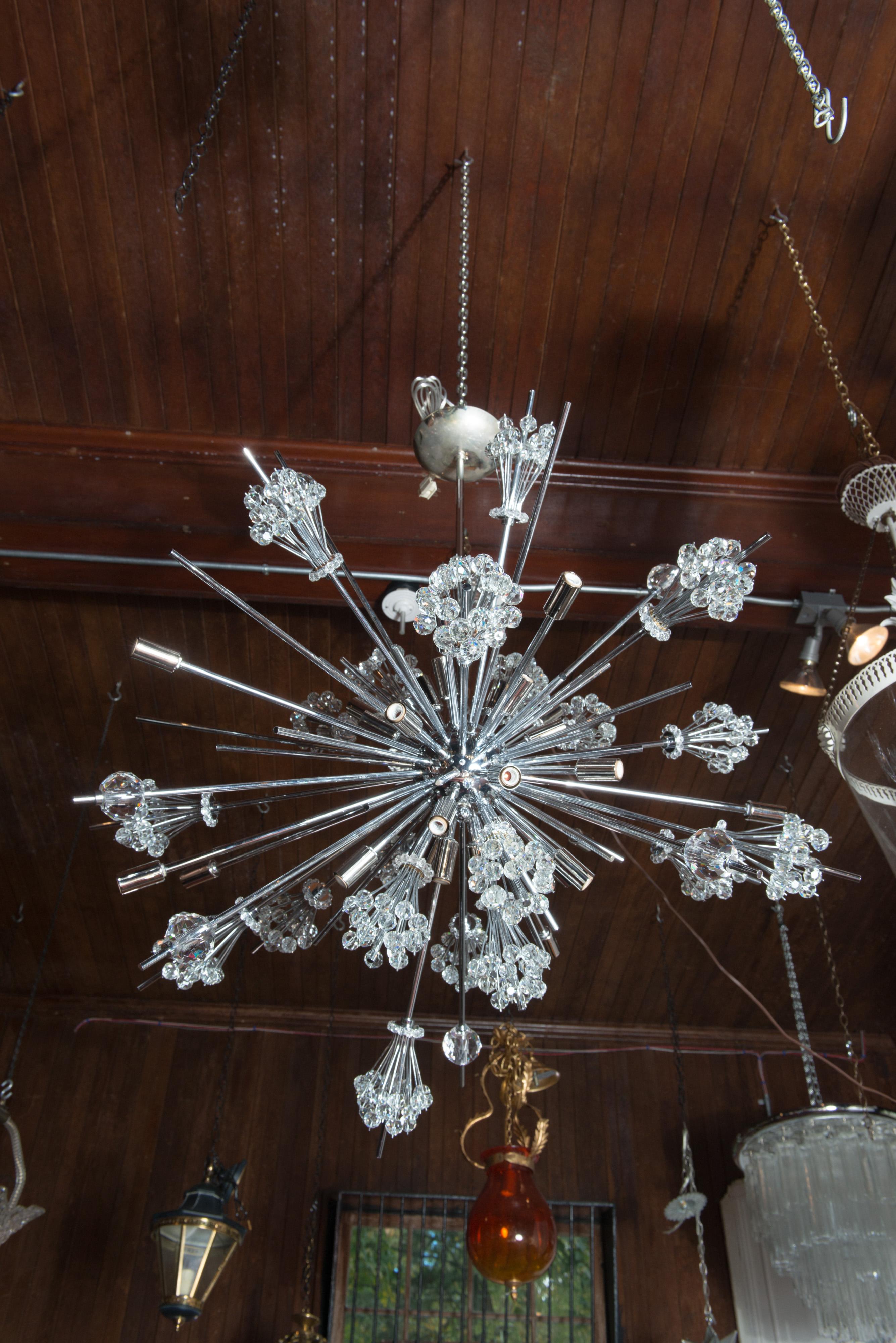 Austrian J. & L. Lobmeyr Starburst Chrome, Crystal Chandelier, by Hans Harald Rath For Sale