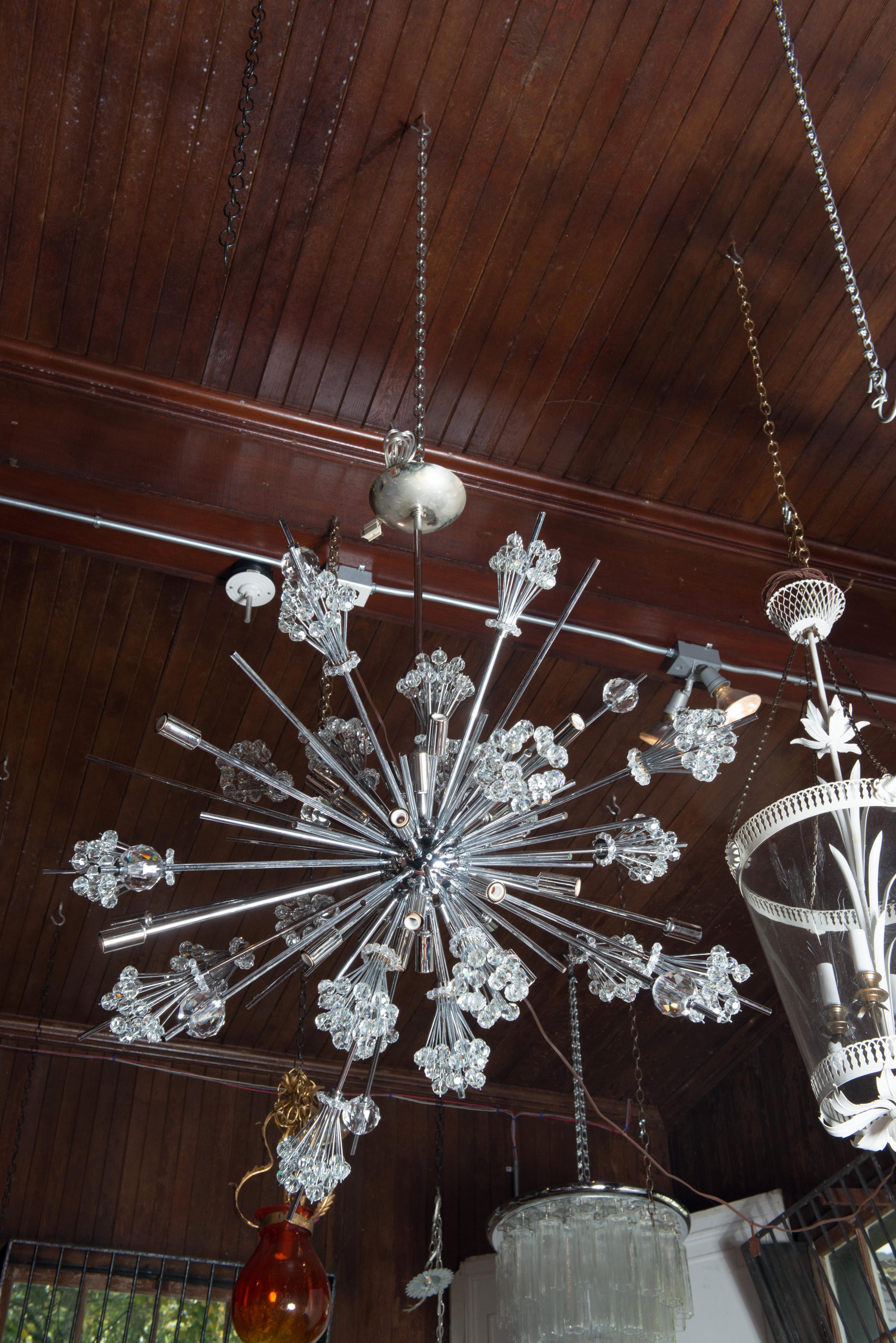 J. & L. Lobmeyr Starburst Chrome, Crystal Chandelier, by Hans Harald Rath In Excellent Condition For Sale In Stamford, CT