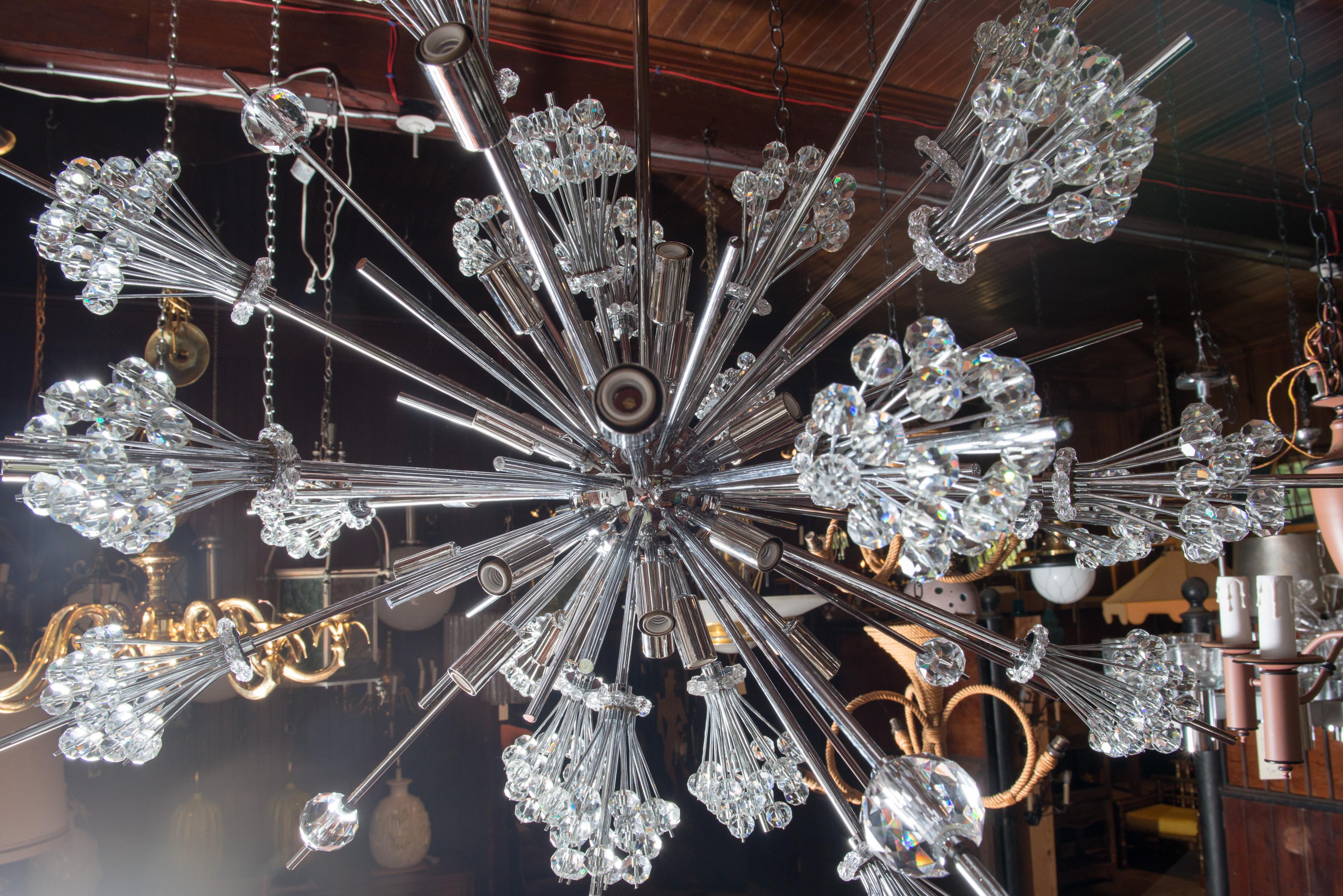 Metal J. & L. Lobmeyr Starburst Chrome, Crystal Chandelier, by Hans Harald Rath For Sale