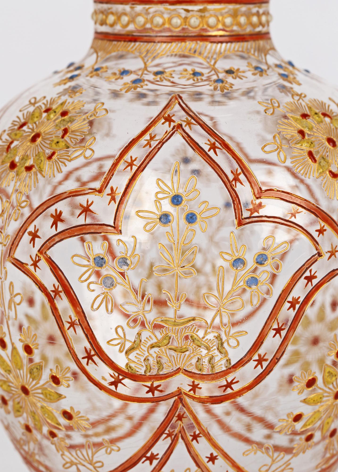 Late 19th Century J & L Lobmeyr Viennese Enamelled Persian-Style Glass Vase For Sale