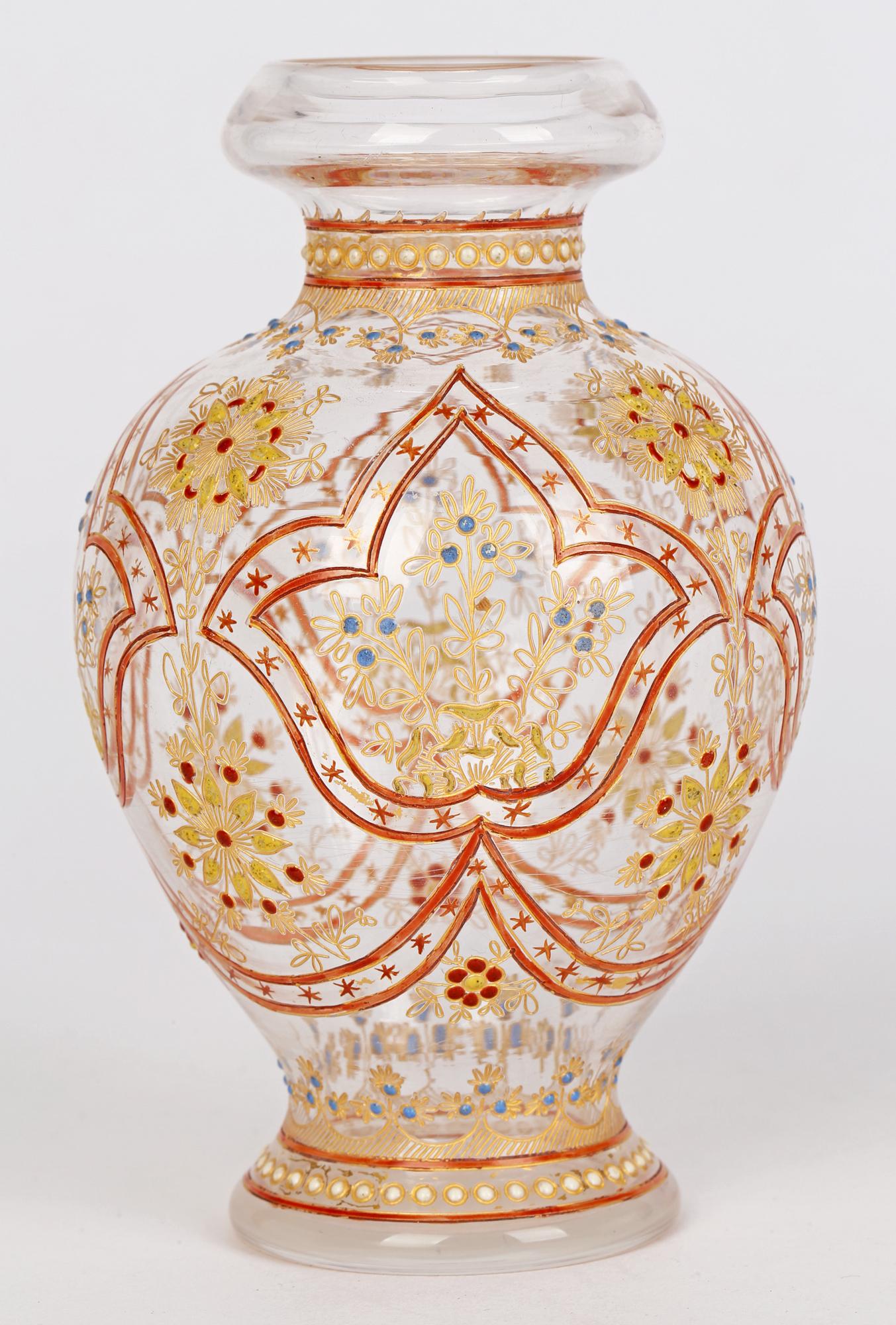 Art Nouveau J & L Lobmeyr Viennese Enamelled Persian-Style Glass Vase For Sale