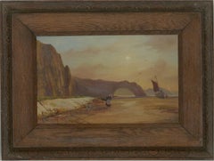 J. L. M - Late 19th Century Oil, Durdle Door At Sunset