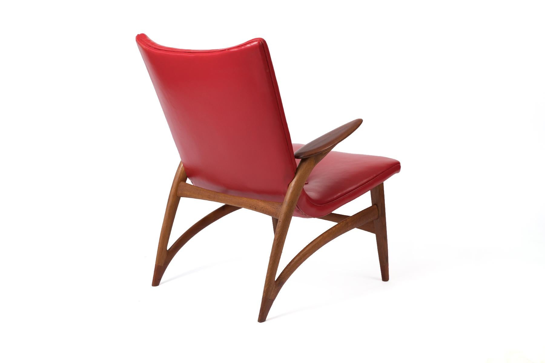 Mid-Century Modern J L Moller Red Leather and Teak Lounge Chair
