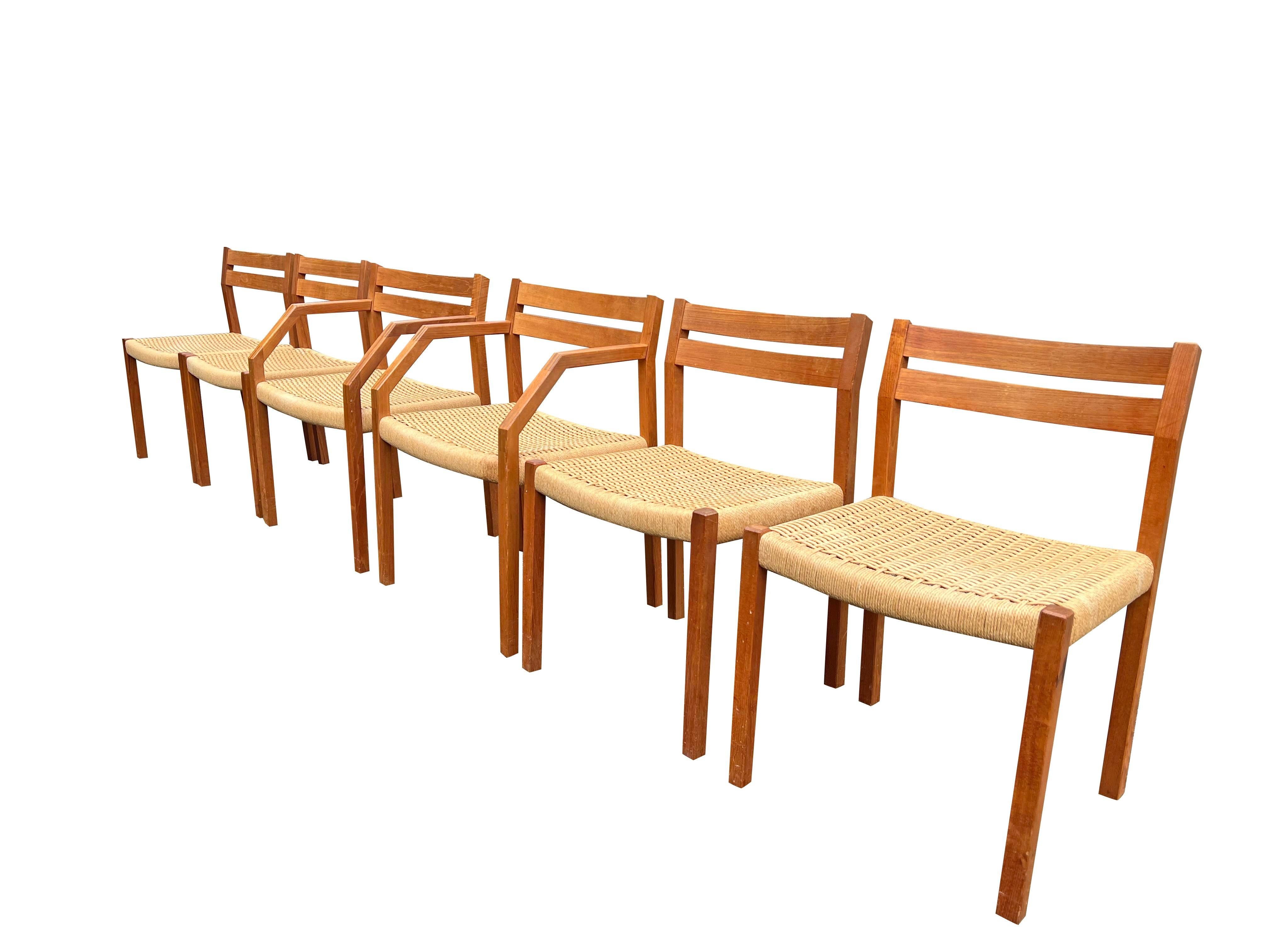 Vintage Modern J.L.A. Sedie da pranzo danesi in teak Møller Modello 404.

Eleva il tuo spazio da pranzo con questo splendido set di sei sedie Vintage Modern J.L. Sedie da pranzo danesi in teak Møller Modello 404. Queste sedie iconiche incarnano