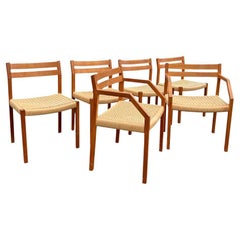 J. L. Moller Teak Danish Dining Chairs Model 404 Rush Cord Seating - Set of 6