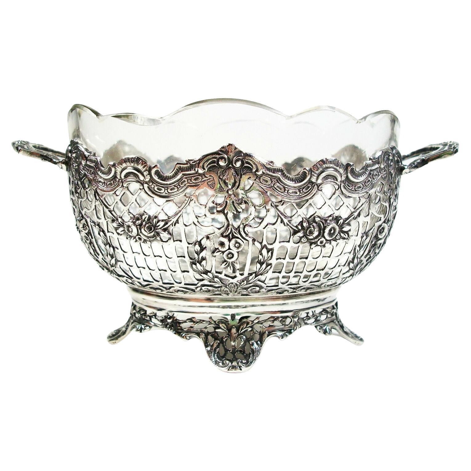 J. L. Schlingloff, German Silver Basket with Glass Liner, Early 20th Century For Sale