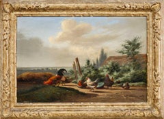 Landschaftsgemälde des 19. Jahrhunderts, Ölgemälde COCKEREL AND HENS von J L VAN LEEMPUTTEN