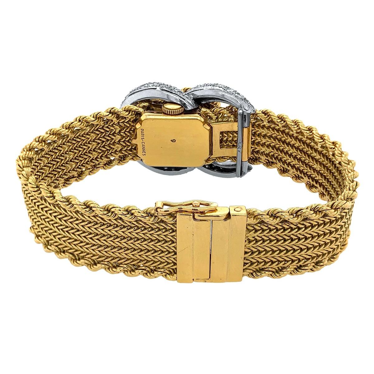 By: J Lacloche
Metal: 18k Yellow Gold
Condition: Excellent
Origin: France
Year Of Manufacture: Circa 1940s
Fits a wrist size of 2 inches
Length: 6.7 inches
Gemstone: Diamond
Diamond weight: 2.5 CT
Color: D-E
Clarity: VS
Total Item Weight: 61.2