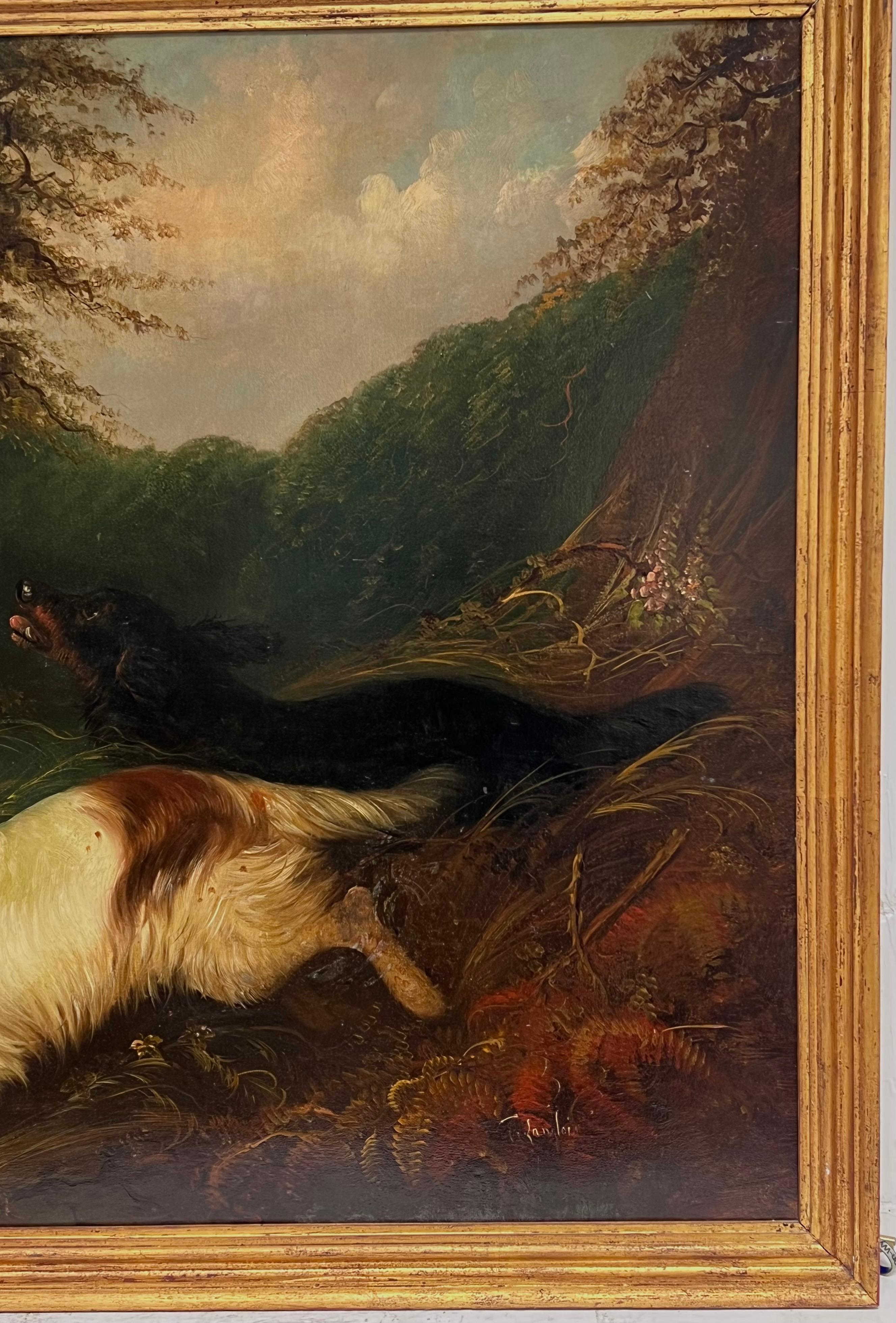Flushing the Pheasant!
by J. Langlois, British 19th century
signed oil on canvas, framed 
framed: 33 x 53 inches
canvas: 30 x 50 inches
Provenance: private collection, UK
Condition: very good condition

For more any more information please do