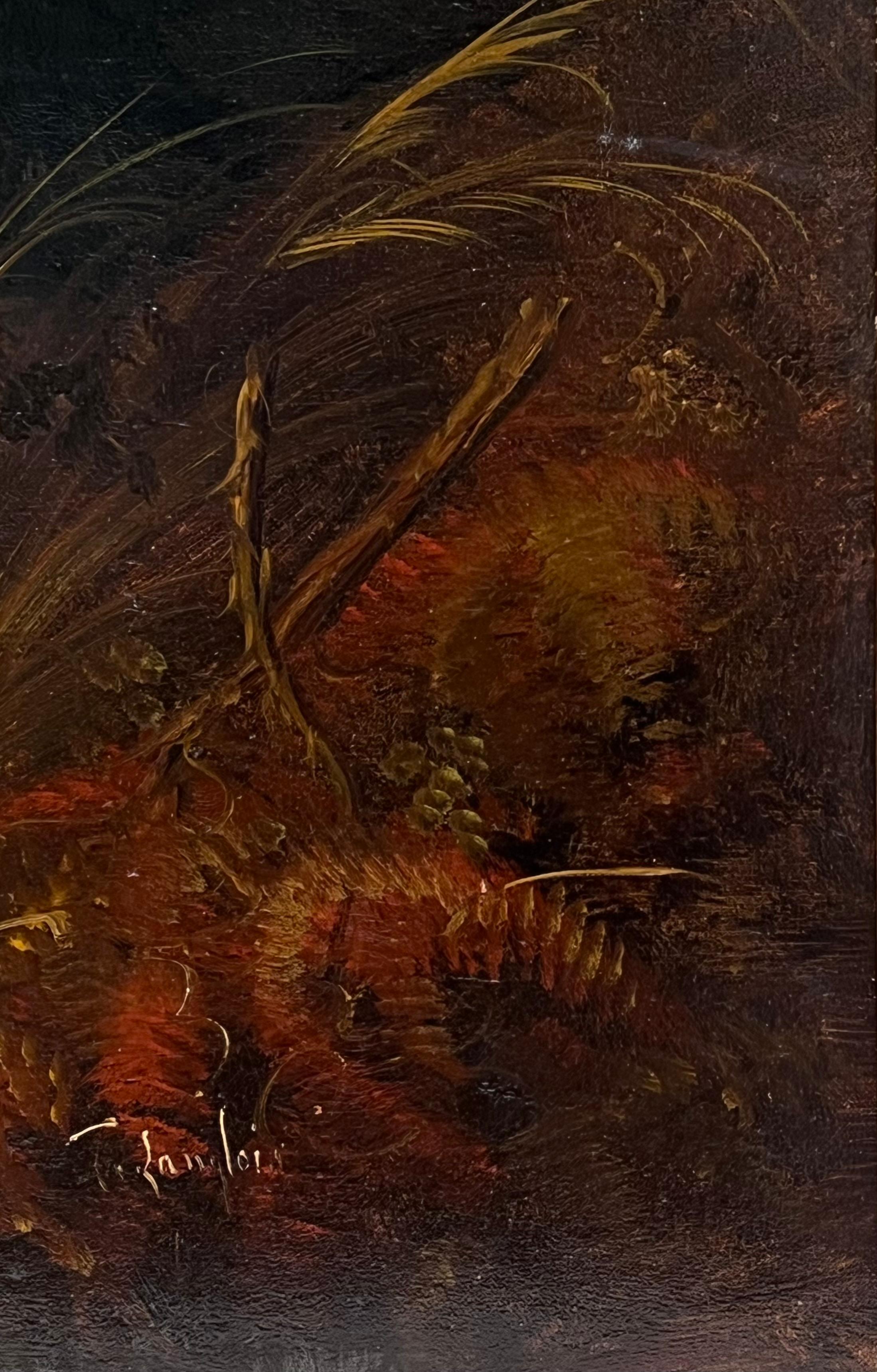 Huge Victorian Sporting Art Oil Painting Spaniels Chasing Pheasant in Woodland For Sale 5
