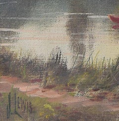 J Lewis: 'Eton College from the River' oil painting